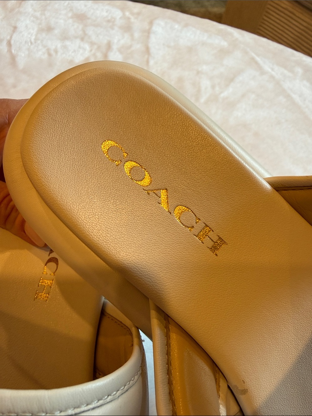 Coach Cream Platform Thong Sandals with Gold 'C' Accent - Picture 2 of 9